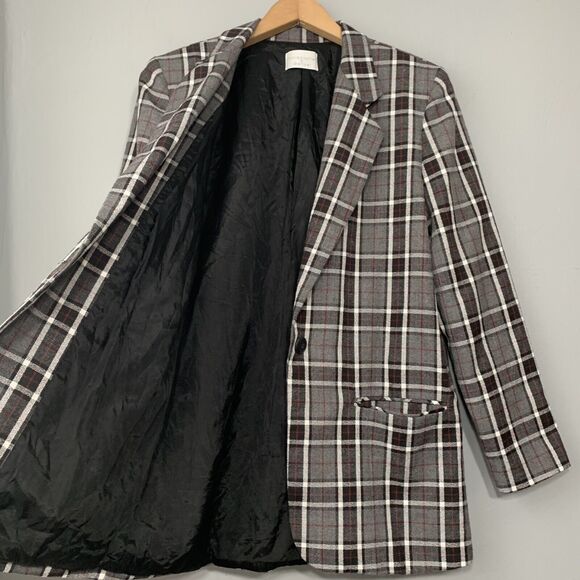 Vintage Womens Size Small Gray Plaid One Button Plaid Blazer Suit Coat Academia - Picture 6 of 8